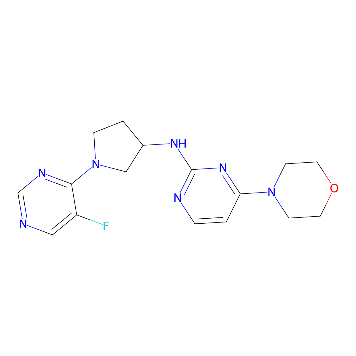 N-[1-(5-fluoropyrimidin-4-yl)pyrrolidin-3-yl]-4-(morpholin-4-yl)pyrimidin-2-amine molecular structure, CAS 3054556-27-0