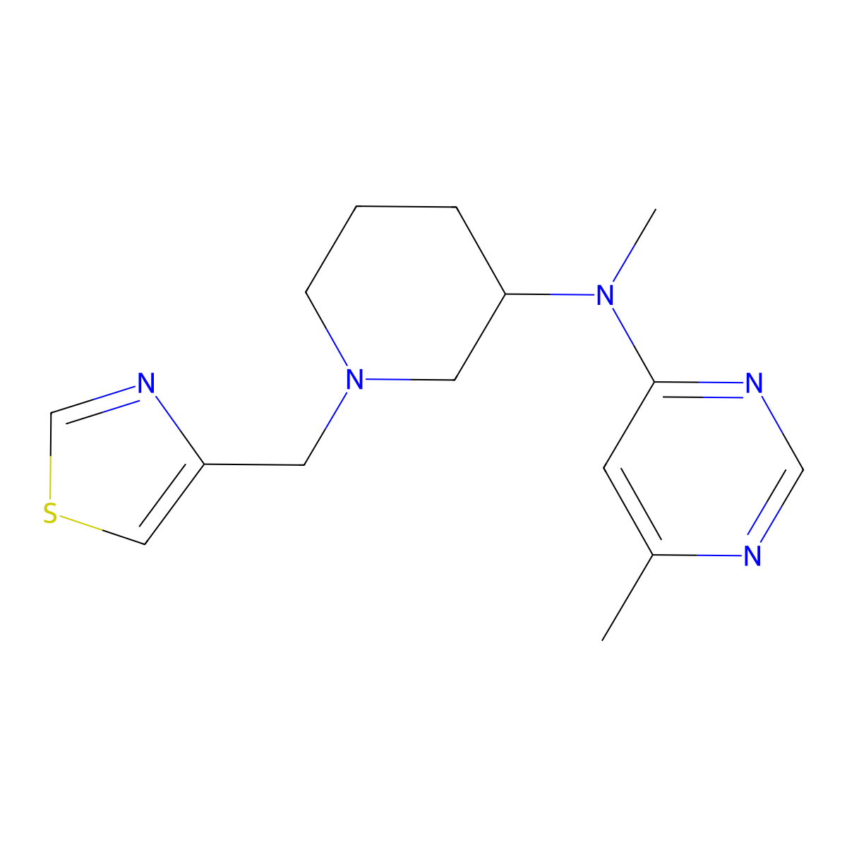 N,6-dimethyl-N-{1-[(1,3-thiazol-4-yl)methyl]piperidin-3-yl}pyrimidin-4-amine molecular structure, CAS 3054556-29-2