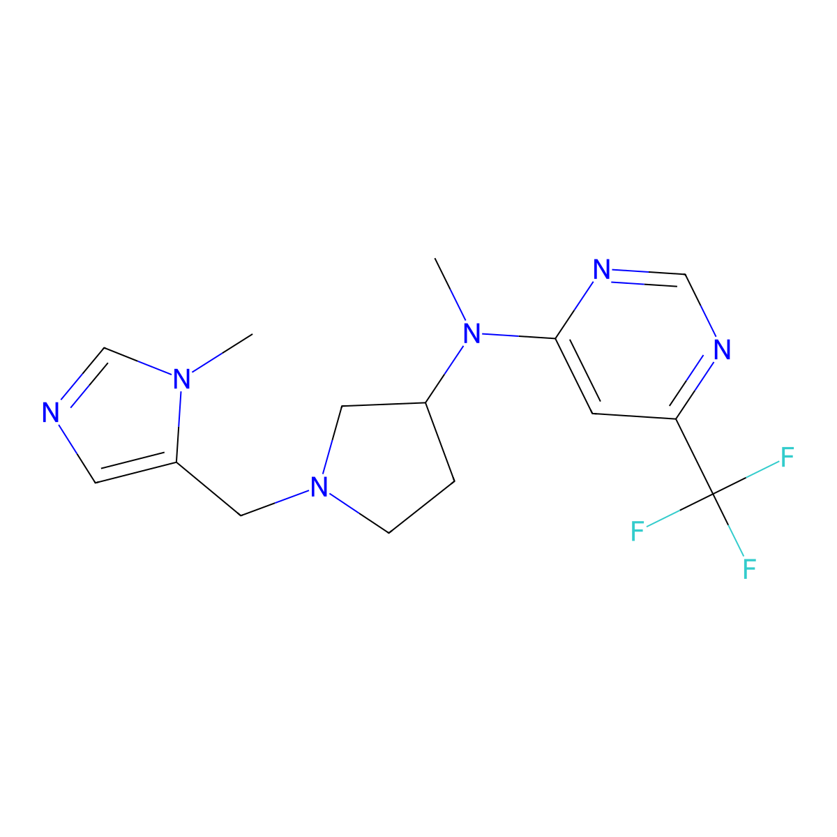 N-methyl-N-{1-[(1-methyl-1H-imidazol-5-yl)methyl]pyrrolidin-3-yl}-6-(trifluoromethyl)pyrimidin-4-amine molecular structure, CAS 3054556-30-5