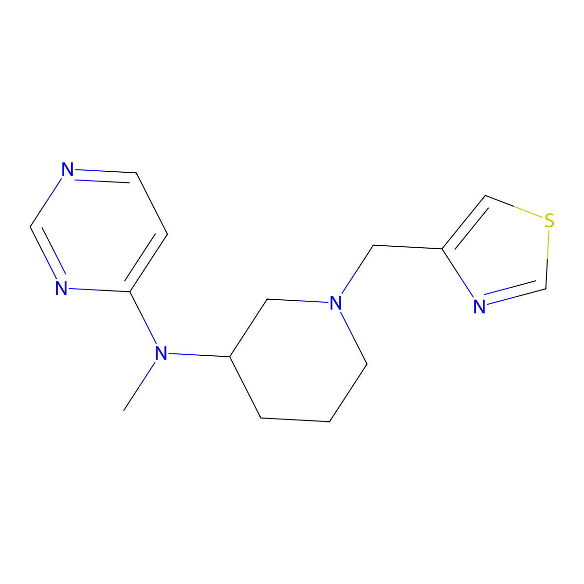 N-methyl-N-{1-[(1,3-thiazol-4-yl)methyl]piperidin-3-yl}pyrimidin-4-amine molecular structure, CAS 3054556-33-8