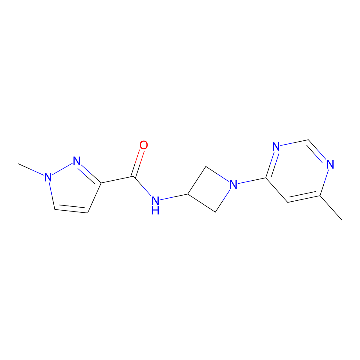 1-methyl-N-[1-(6-methylpyrimidin-4-yl)azetidin-3-yl]-1H-pyrazole-3-carboxamide molecular structure, CAS 3054556-39-4