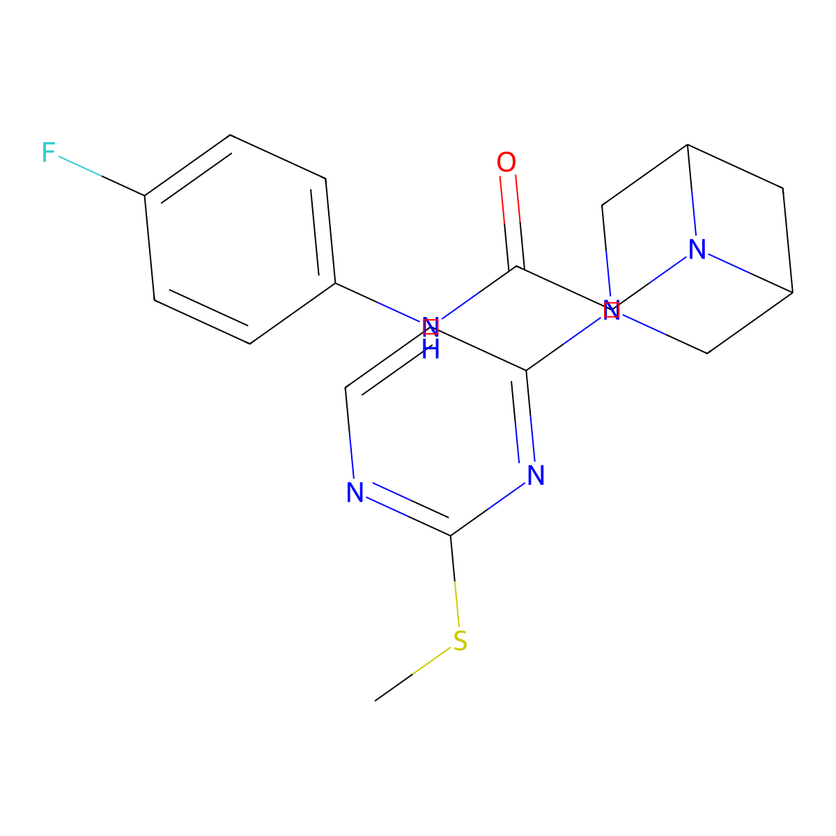 N-(4-fluorophenyl)-2-{3-[2-(methylsulfanyl)pyrimidin-4-yl]-3,6-diazabicyclo[3.1.1]heptan-6-yl}acetamide molecular structure, CAS 3054556-41-8