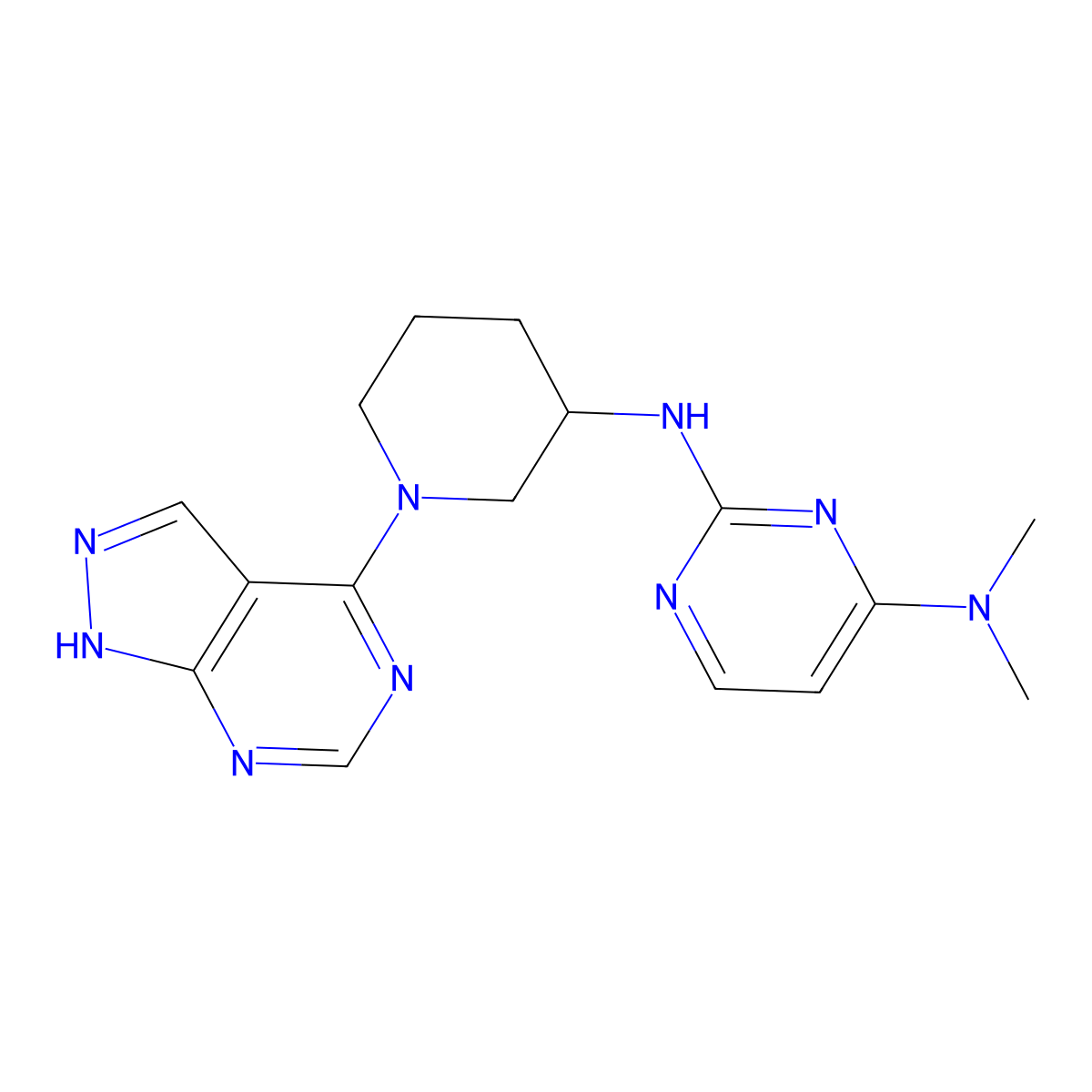 N4,N4-dimethyl-N2-(1-{1H-pyrazolo[3,4-d]pyrimidin-4-yl}piperidin-3-yl)pyrimidine-2,4-diamine molecular structure, CAS 3054556-42-9