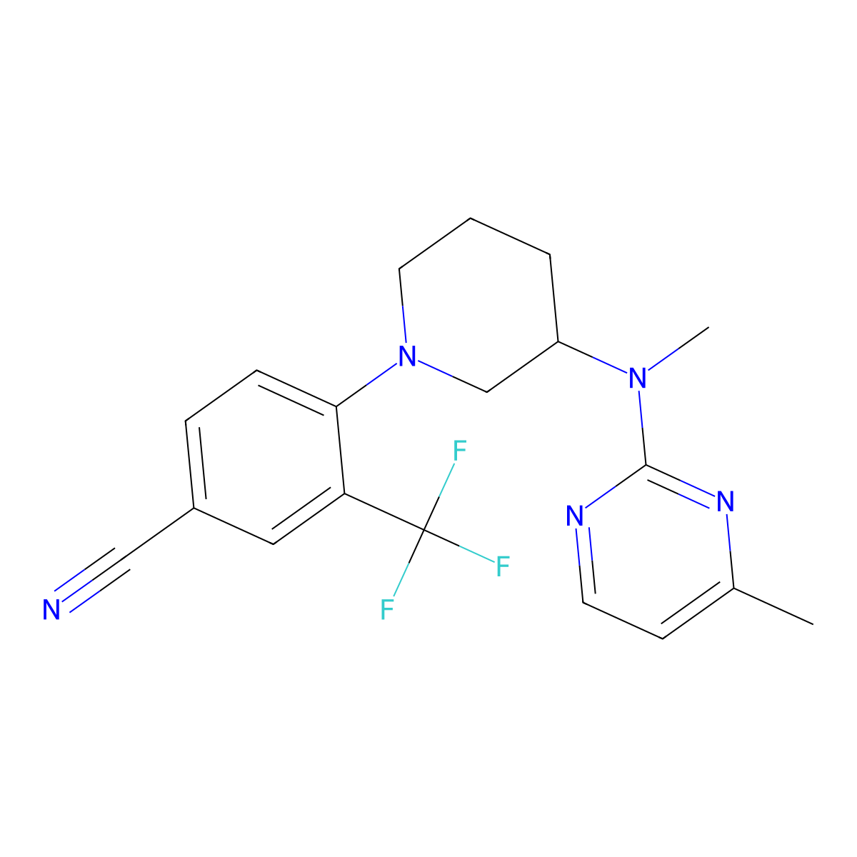 4-{3-[Methyl(4-methylpyrimidin-2-yl)amino]piperidin-1-yl}-3-(trifluoromethyl)benzonitrile molecular structure, CAS 3054556-43-0