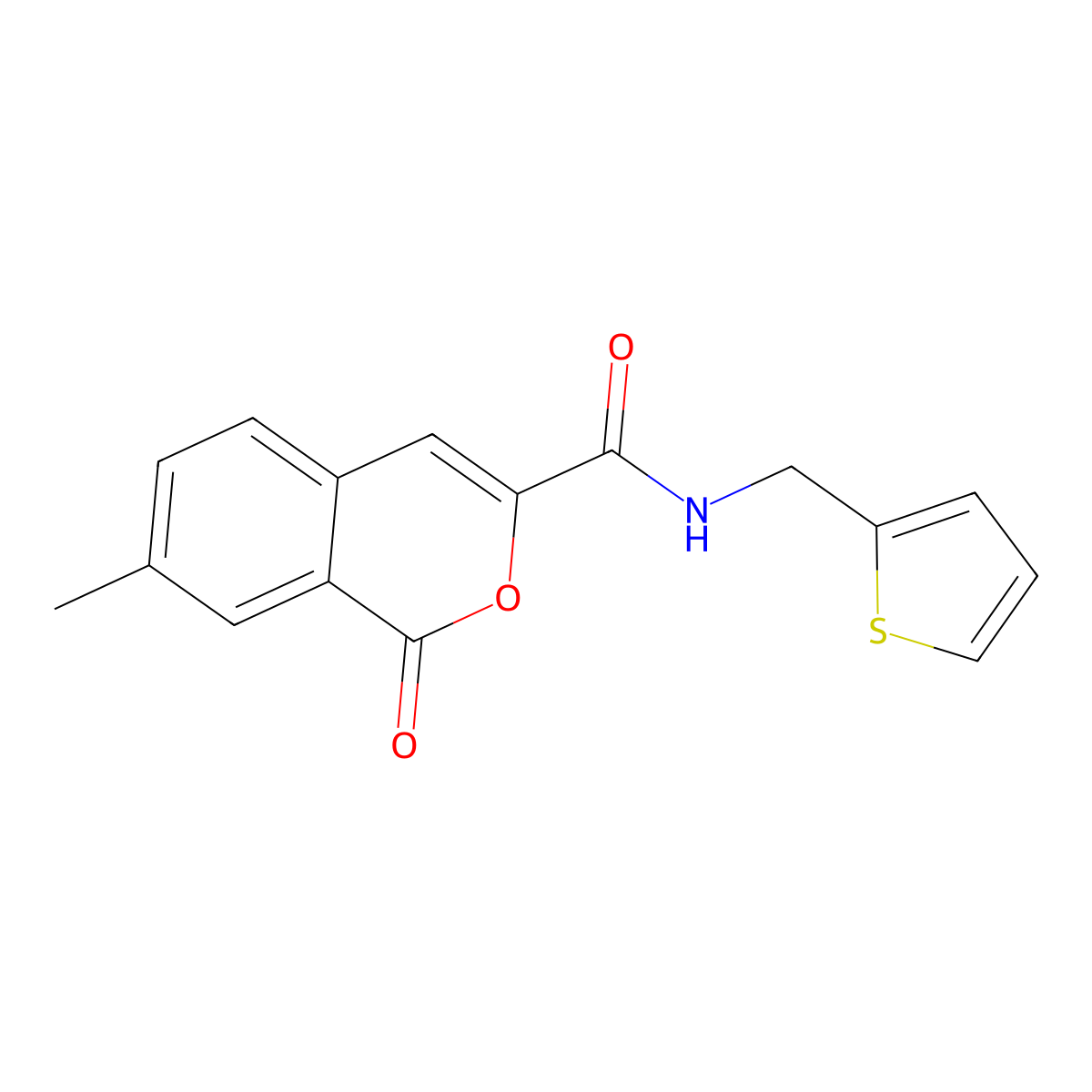 7-methyl-1-oxo-N-[(thiophen-2-yl)methyl]-1H-isochromene-3-carboxamide molecular structure, CAS 3054556-47-4