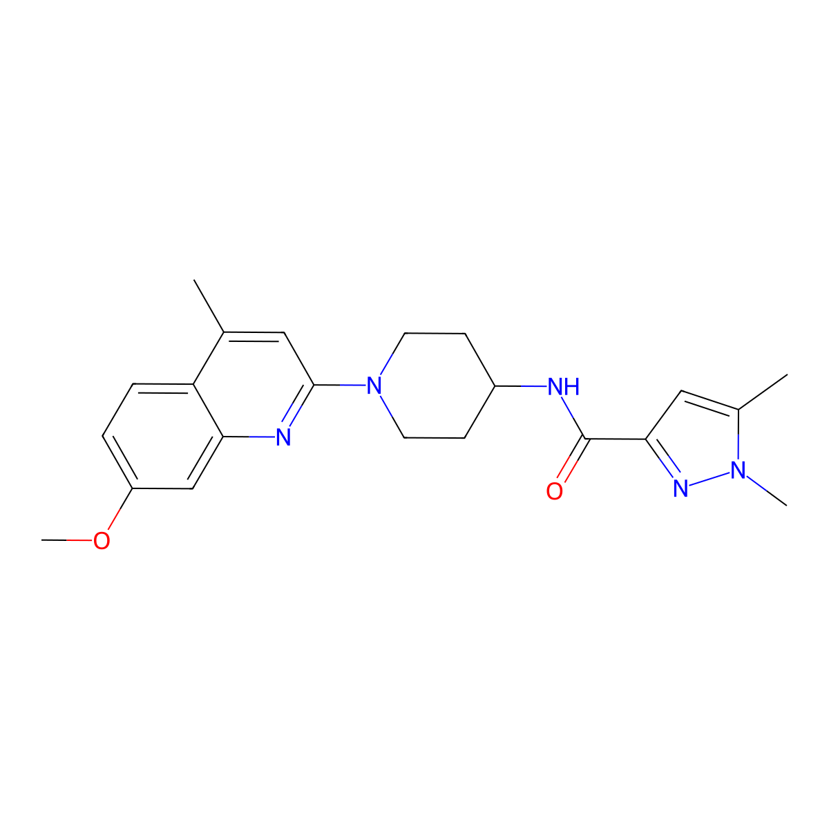 N-[1-(7-methoxy-4-methylquinolin-2-yl)piperidin-4-yl]-1,5-dimethyl-1H-pyrazole-3-carboxamide molecular structure, CAS 3054556-49-6