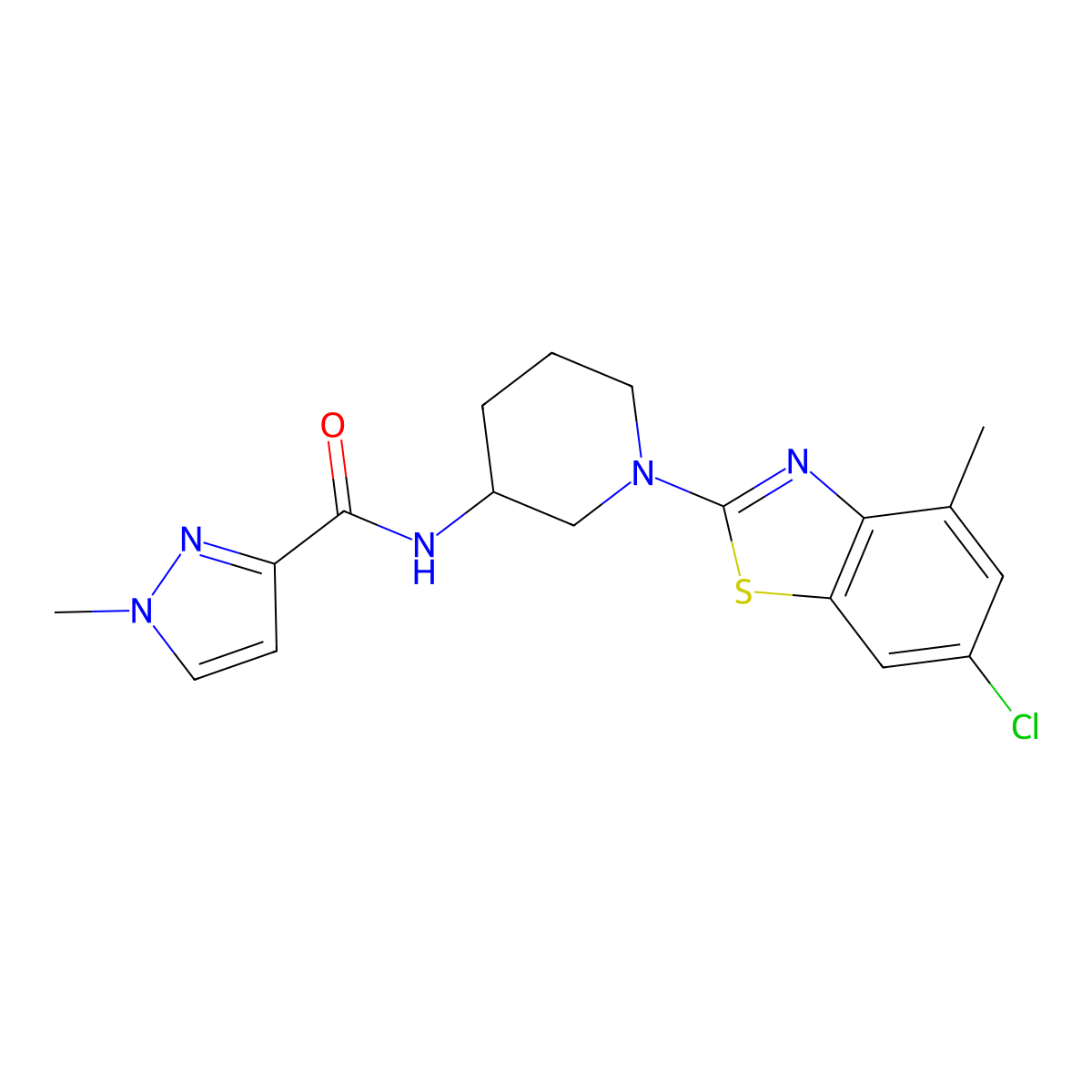 N-[1-(6-chloro-4-methyl-1,3-benzothiazol-2-yl)piperidin-3-yl]-1-methyl-1H-pyrazole-3-carboxamide molecular structure, CAS 3054556-51-0
