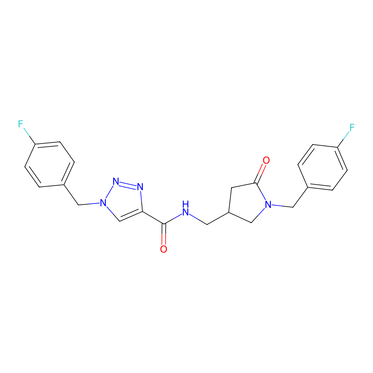 1-[(4-fluorophenyl)methyl]-N-({1-[(4-fluorophenyl)methyl]-5-oxopyrrolidin-3-yl}methyl)-1H-1,2,3-triazole-4-carboxamide molecular structure, CAS 3054556-55-4
