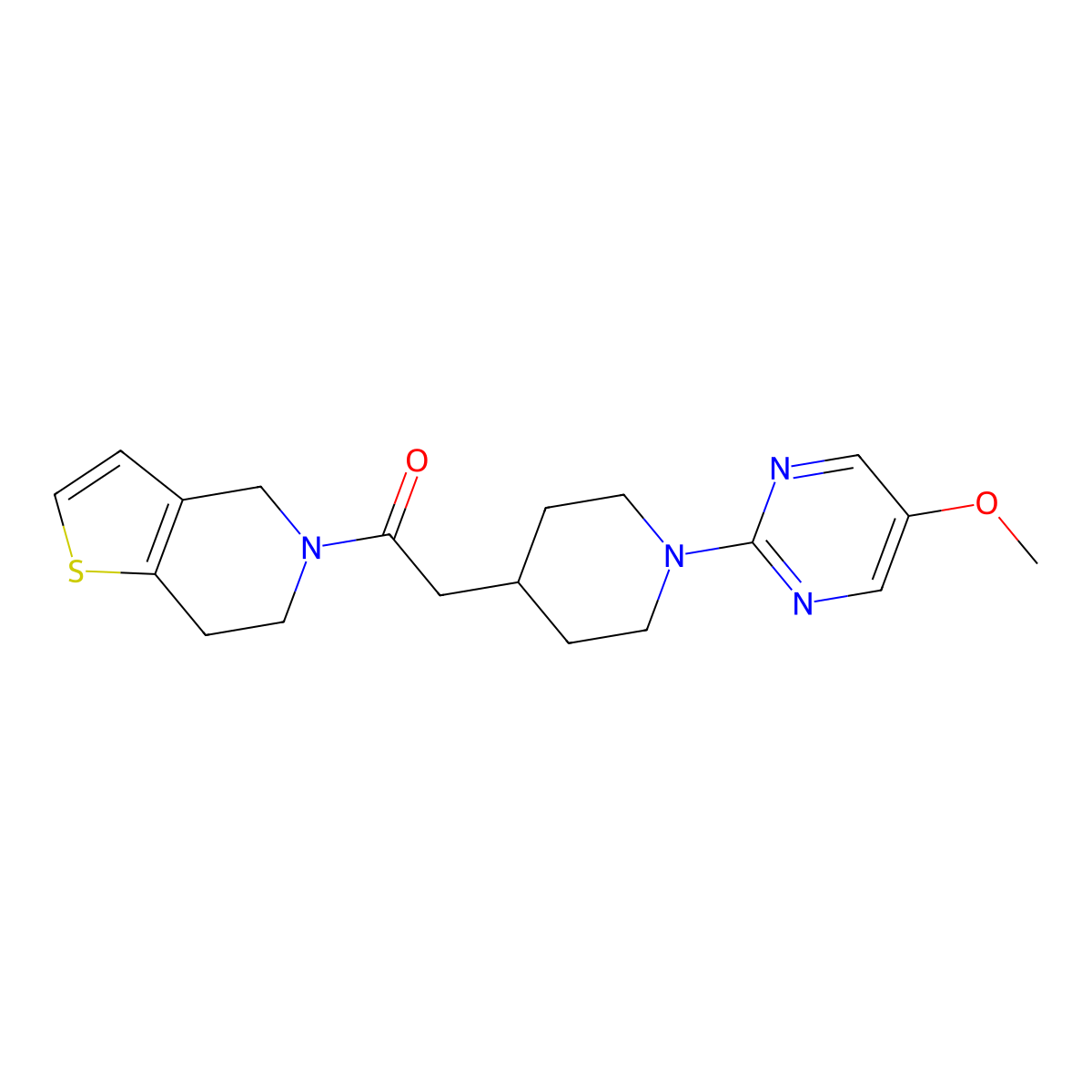 2-[1-(5-methoxypyrimidin-2-yl)piperidin-4-yl]-1-{4H,5H,6H,7H-thieno[3,2-c]pyridin-5-yl}ethan-1-one molecular structure, CAS 3054556-56-5