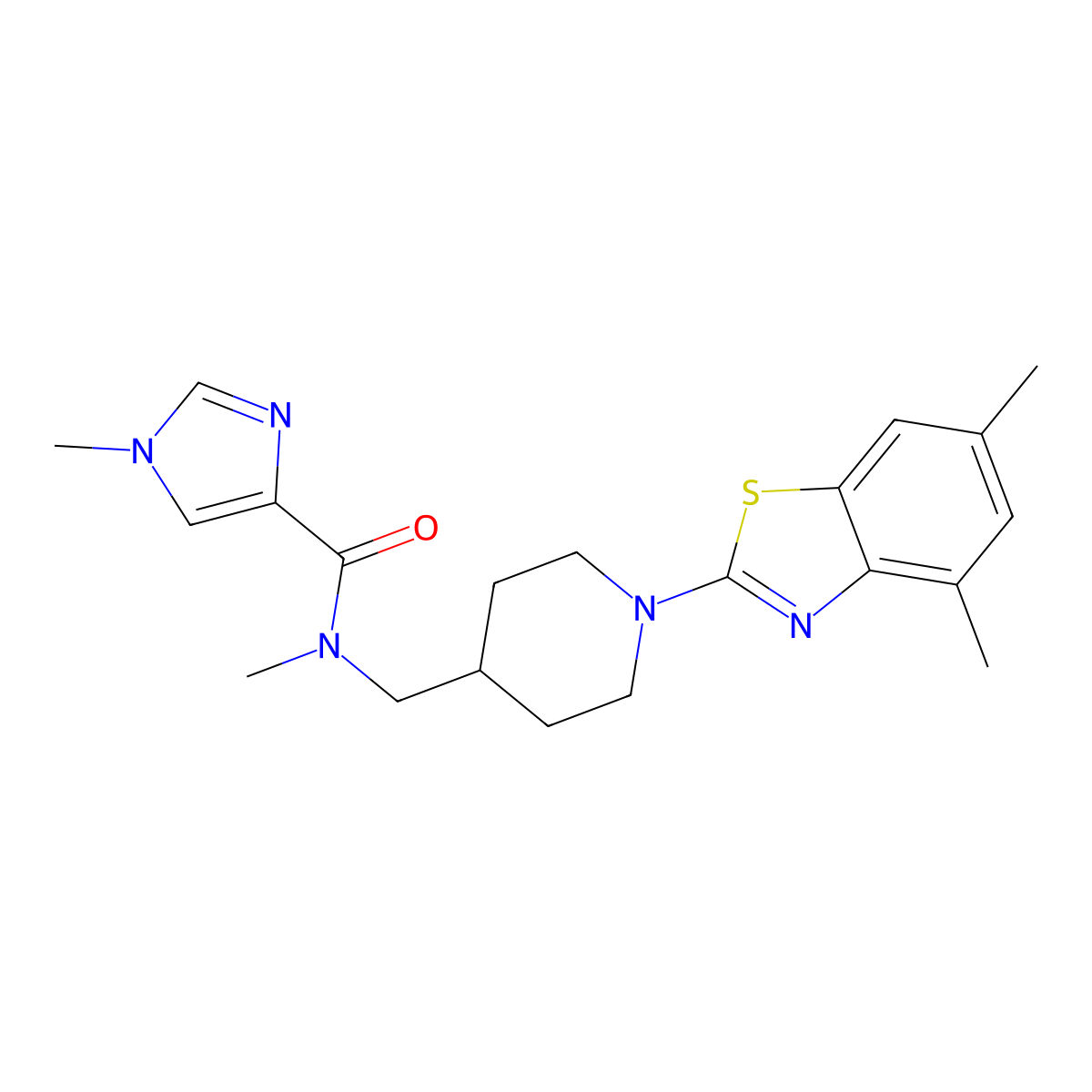 N-{[1-(4,6-dimethyl-1,3-benzothiazol-2-yl)piperidin-4-yl]methyl}-N,1-dimethyl-1H-imidazole-4-carboxamide molecular structure, CAS 3054556-58-7