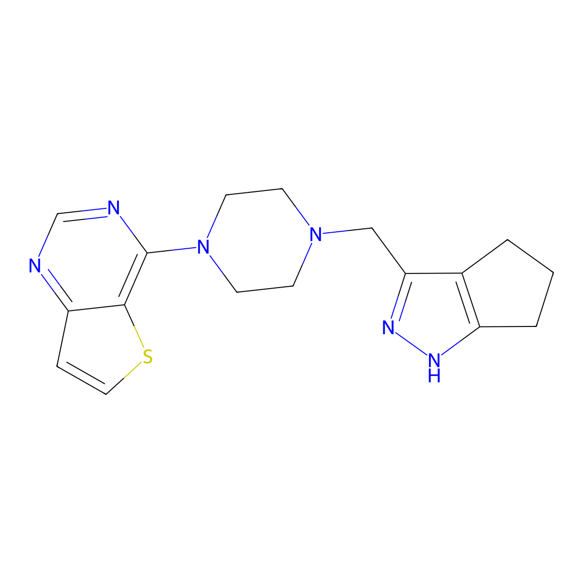 6-({4-[(4,5,6,7-tetrahydro-1H-indazol-3-yl)methyl]piperazin-1-yl}methyl)morpholin-3-one molecular structure, CAS 3054556-62-3