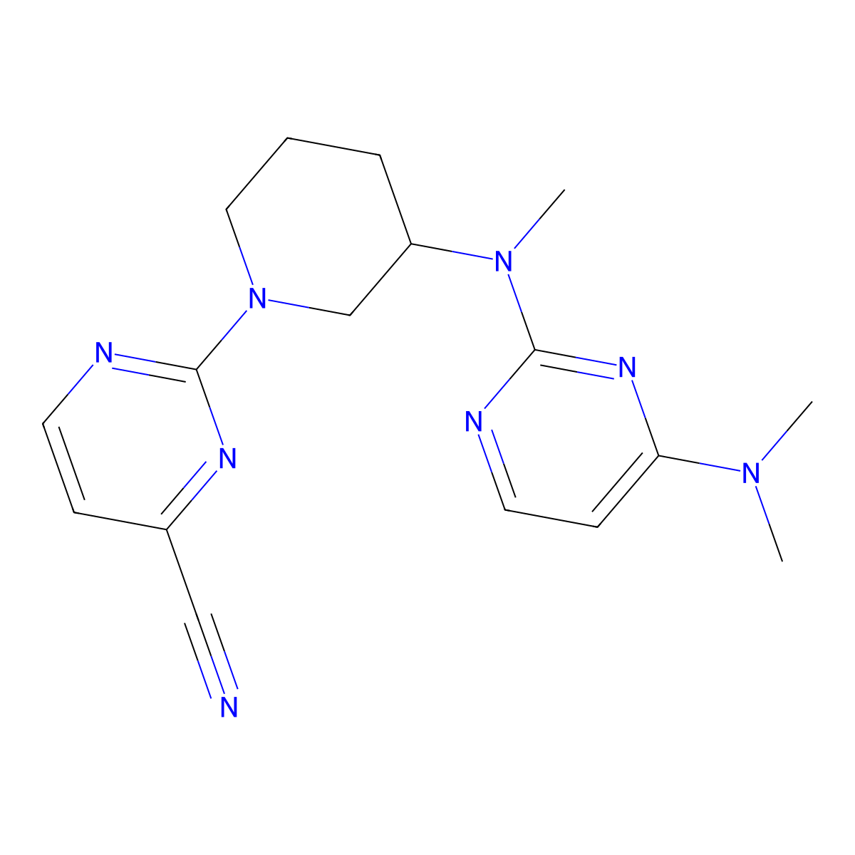 2-(3-{[4-(Dimethylamino)pyrimidin-2-yl](methyl)amino}piperidin-1-yl)pyrimidine-4-carbonitrile molecular structure, CAS 3054556-65-6