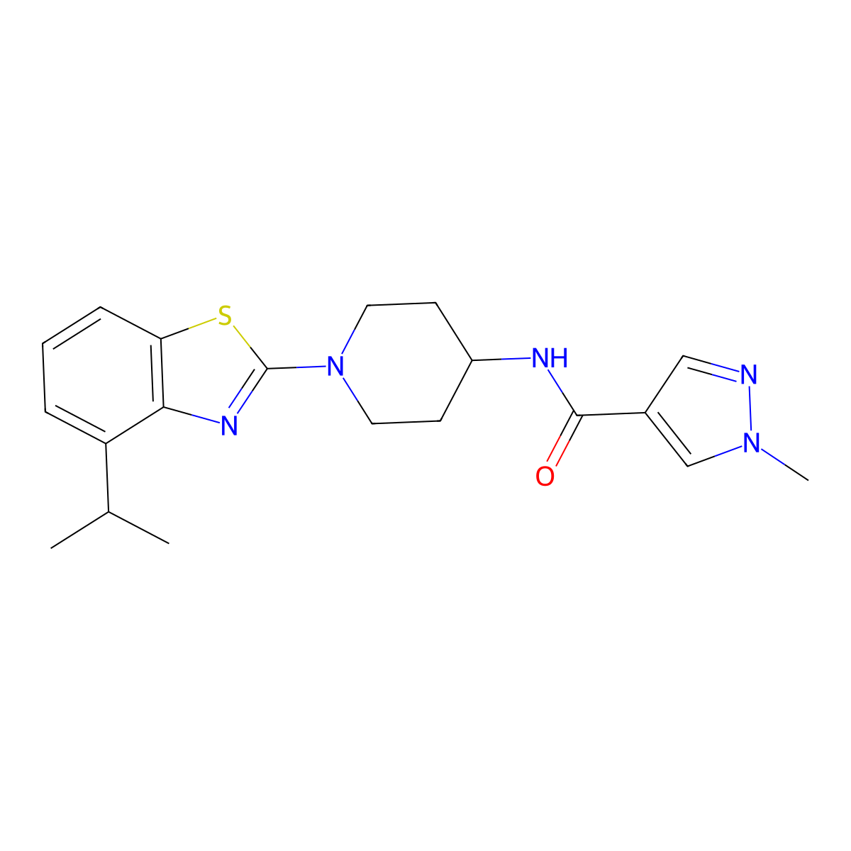 1-methyl-N-{1-[4-(propan-2-yl)-1,3-benzothiazol-2-yl]piperidin-4-yl}-1H-pyrazole-4-carboxamide molecular structure, CAS 3054556-77-0