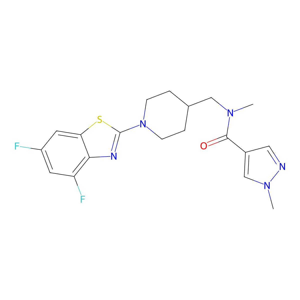N-{[1-(4,6-difluoro-1,3-benzothiazol-2-yl)piperidin-4-yl]methyl}-N,1-dimethyl-1H-pyrazole-4-carboxamide molecular structure, CAS 3054556-81-6