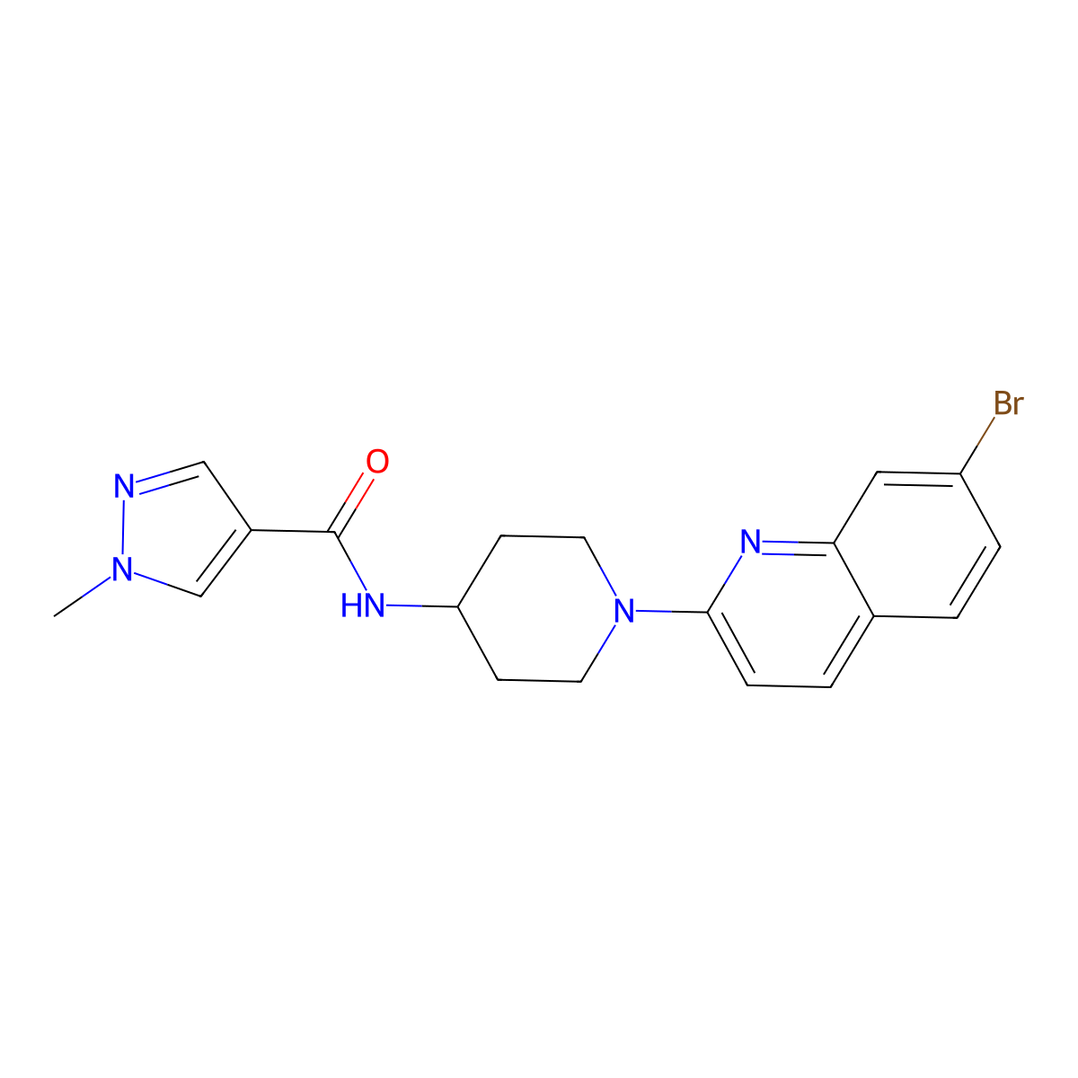 N-[1-(7-bromoquinolin-2-yl)piperidin-4-yl]-1-methyl-1H-pyrazole-4-carboxamide molecular structure, CAS 3054556-85-0