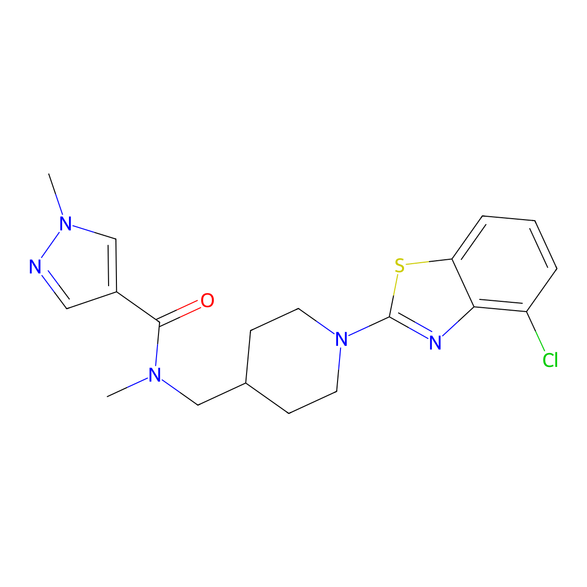 N-{[1-(4-chloro-1,3-benzothiazol-2-yl)piperidin-4-yl]methyl}-N,1-dimethyl-1H-pyrazole-4-carboxamide molecular structure, CAS 3054556-87-2
