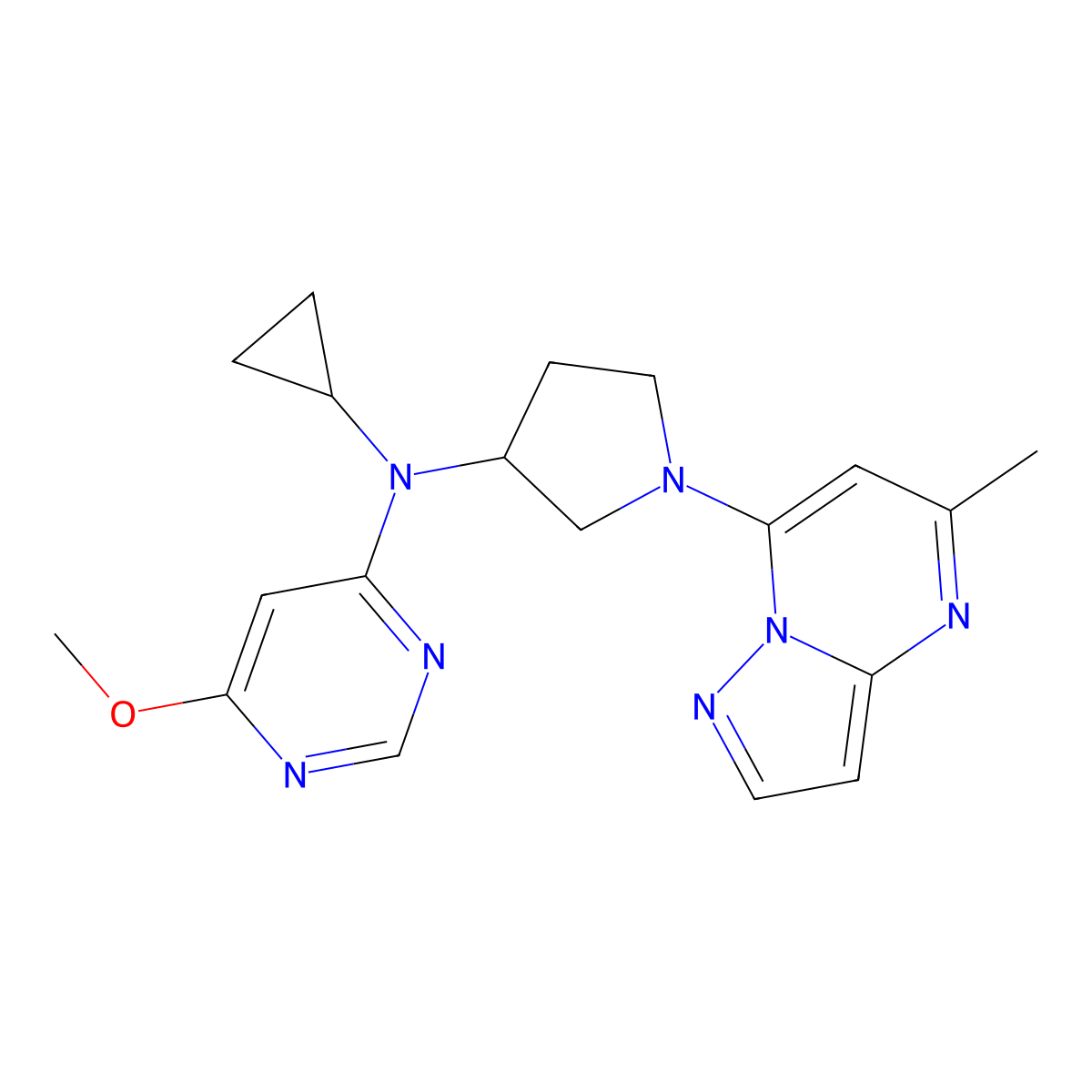N-cyclopropyl-6-methoxy-N-(1-{5-methylpyrazolo[1,5-a]pyrimidin-7-yl}pyrrolidin-3-yl)pyrimidin-4-amine molecular structure, CAS 3054556-90-7