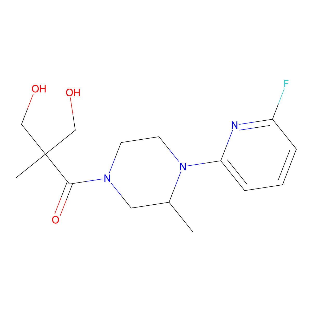 1-[4-(6-Fluoropyridin-2-yl)-3-methylpiperazin-1-yl]-3-hydroxy-2-(hydroxymethyl)-2-methylpropan-1-one molecular structure, CAS 3054556-99-6