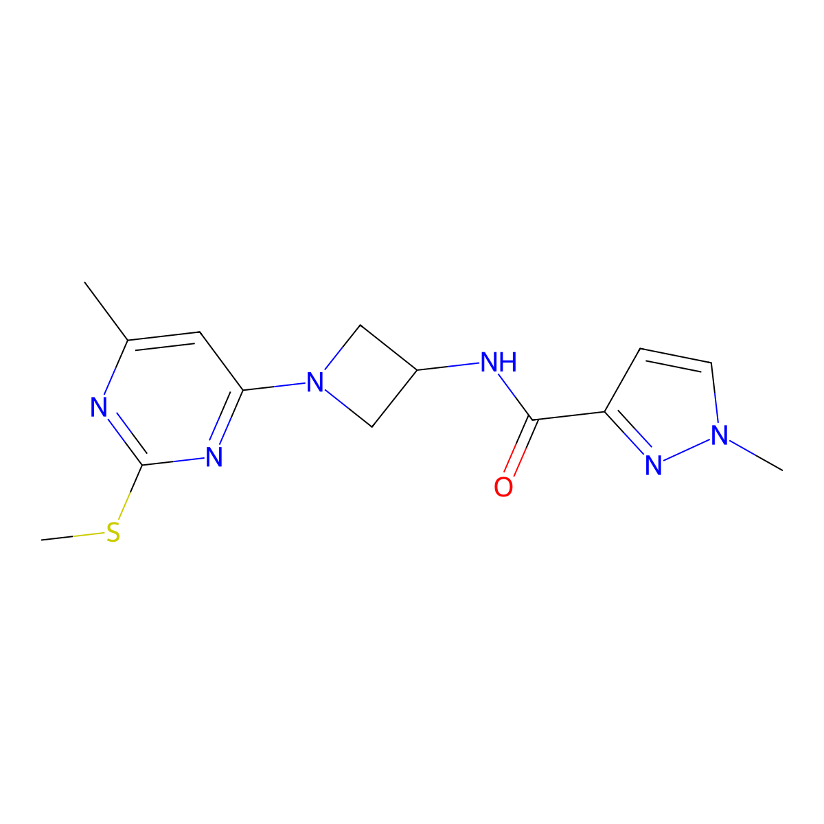 1-methyl-N-{1-[6-methyl-2-(methylsulfanyl)pyrimidin-4-yl]azetidin-3-yl}-1H-pyrazole-3-carboxamide molecular structure, CAS 3054557-04-6