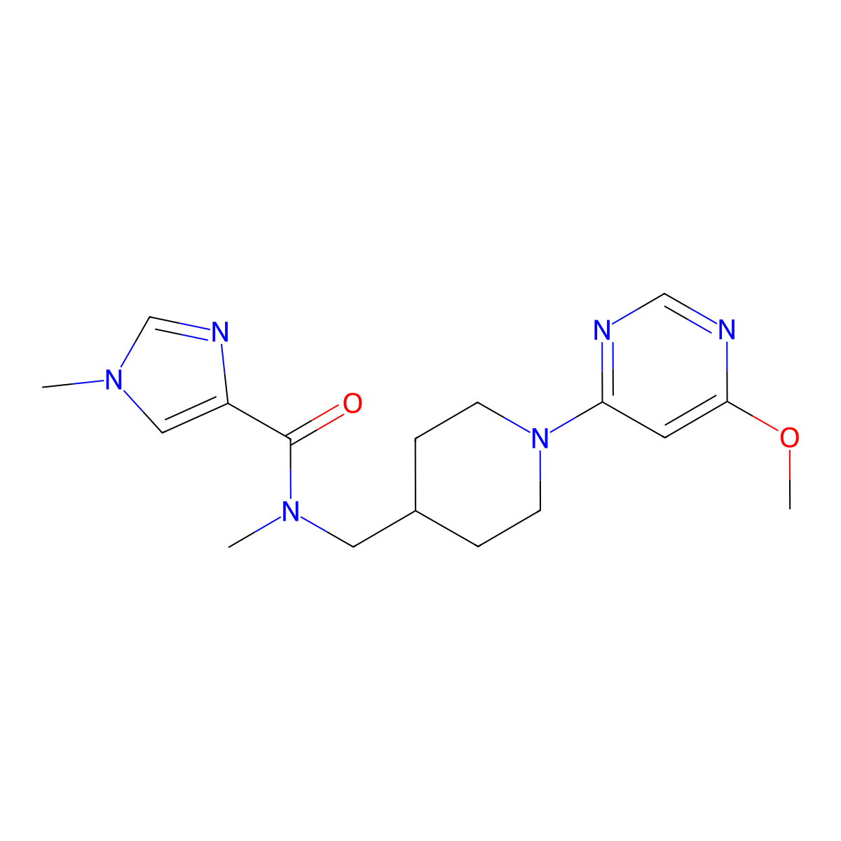 N-{[1-(6-methoxypyrimidin-4-yl)piperidin-4-yl]methyl}-N,1-dimethyl-1H-imidazole-4-carboxamide molecular structure, CAS 3054557-06-8