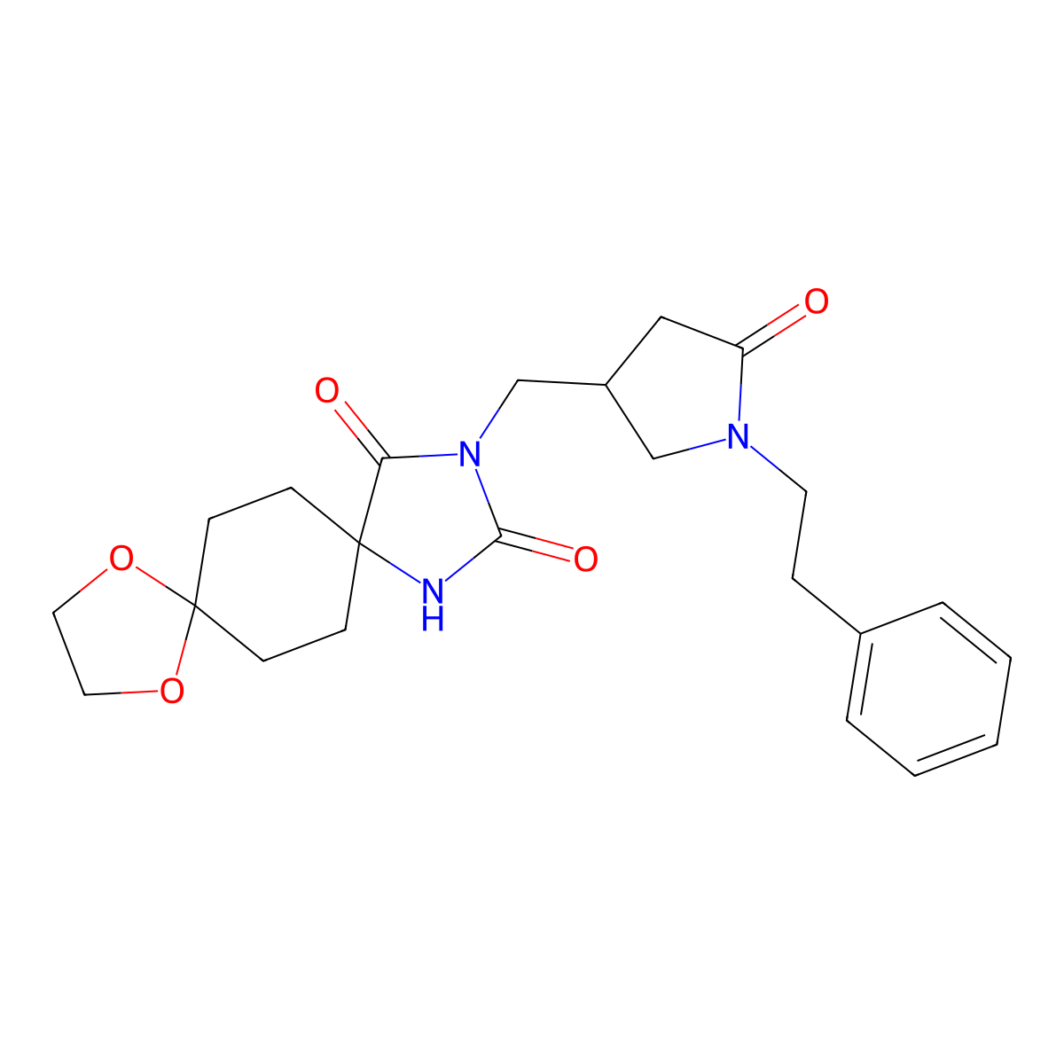 3-{[5-Oxo-1-(2-phenylethyl)pyrrolidin-3-yl]methyl}-9,12-dioxa-1,3-diazadispiro[4.2.4.2]tetradecane-2,4-dione molecular structure, CAS 3054557-11-5