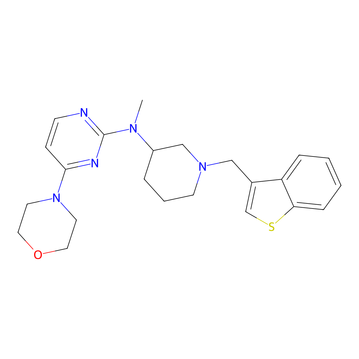 N-{1-[(1-benzothiophen-3-yl)methyl]piperidin-3-yl}-N-methyl-4-(morpholin-4-yl)pyrimidin-2-amine molecular structure, CAS 3054557-12-6