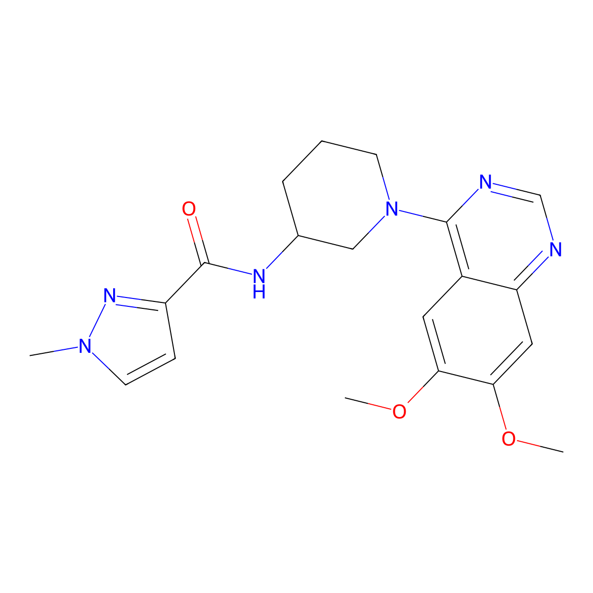N-[1-(6,7-dimethoxyquinazolin-4-yl)piperidin-3-yl]-1-methyl-1H-pyrazole-3-carboxamide molecular structure, CAS 3054557-15-9