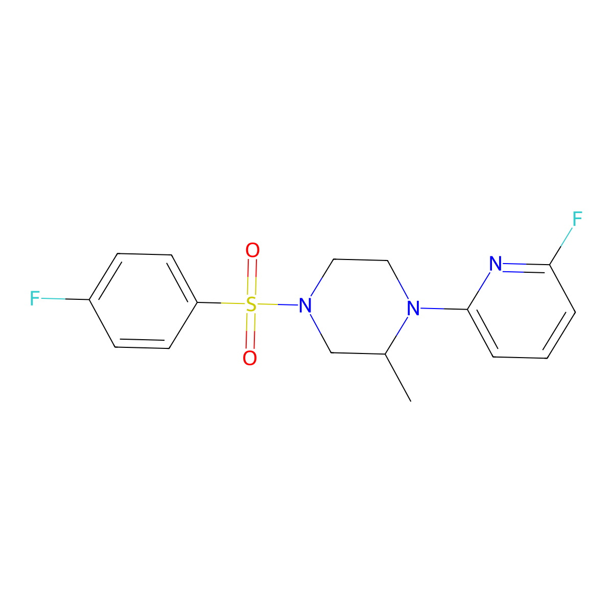 4-(4-Fluorobenzenesulfonyl)-1-(6-fluoropyridin-2-yl)-2-methylpiperazine molecular structure, CAS 3054557-16-0