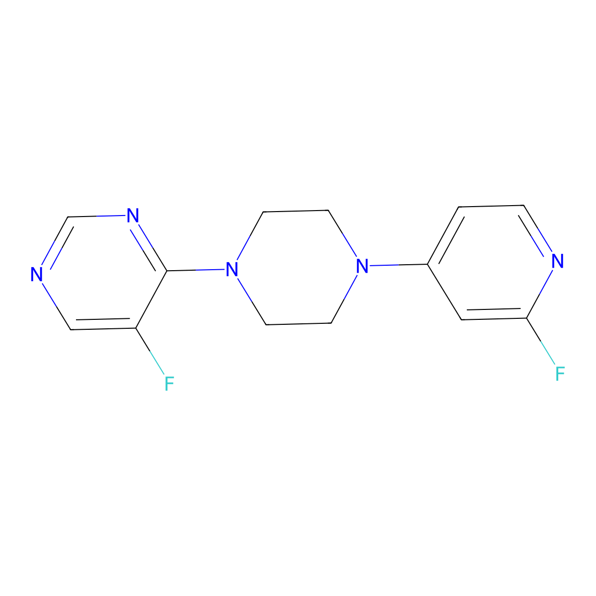 5-Fluoro-4-[4-(2-fluoropyridin-4-yl)piperazin-1-yl]pyrimidine molecular structure, CAS 3054557-17-1