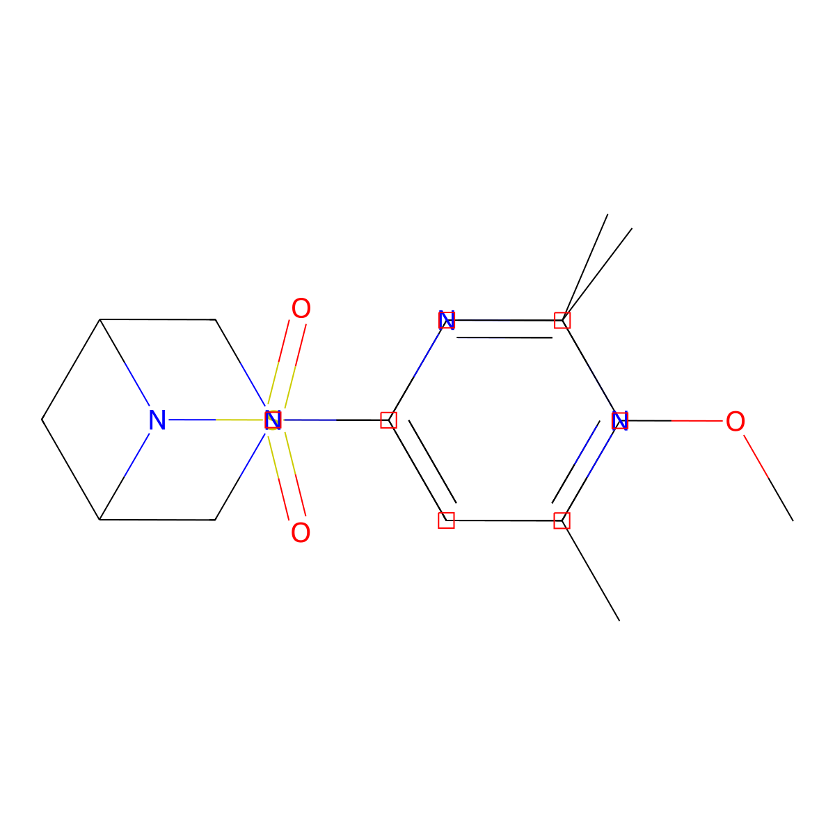 3-(2,6-Dimethylpyrimidin-4-yl)-6-(4-methoxy-3-methylbenzenesulfonyl)-3,6-diazabicyclo[3.1.1]heptane molecular structure, CAS 3054557-18-2
