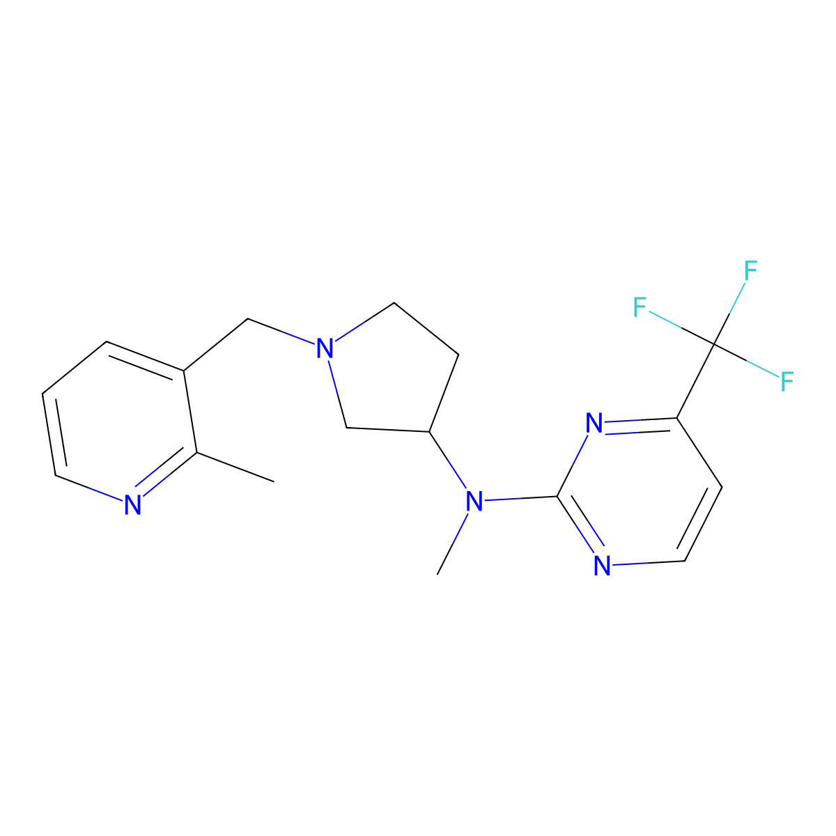 N-methyl-N-{1-[(2-methylpyridin-3-yl)methyl]pyrrolidin-3-yl}-4-(trifluoromethyl)pyrimidin-2-amine molecular structure, CAS 3054557-20-6