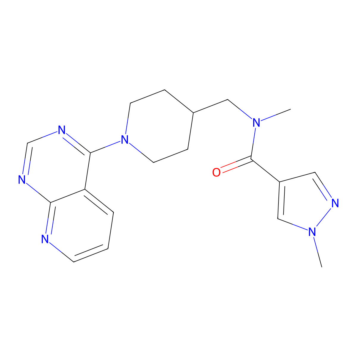N,1-dimethyl-N-[(1-{pyrido[2,3-d]pyrimidin-4-yl}piperidin-4-yl)methyl]-1H-pyrazole-4-carboxamide molecular structure, CAS 3054557-22-8