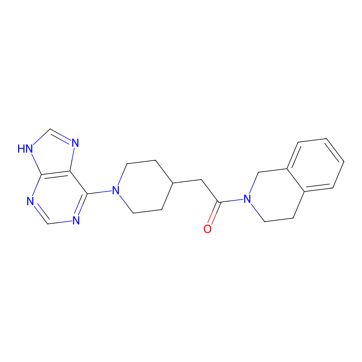 2-[1-(9H-purin-6-yl)piperidin-4-yl]-1-(1,2,3,4-tetrahydroisoquinolin-2-yl)ethan-1-one molecular structure, CAS 3054557-24-0