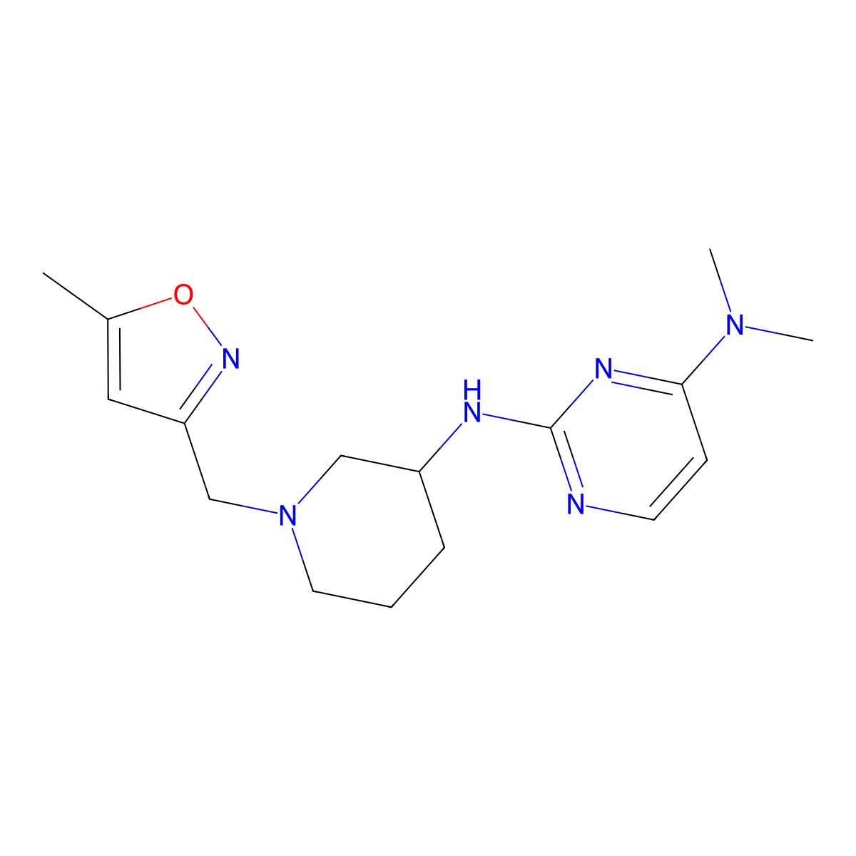 N4,N4-dimethyl-N2-{1-[(5-methyl-1,2-oxazol-3-yl)methyl]piperidin-3-yl}pyrimidine-2,4-diamine molecular structure, CAS 3054557-26-2