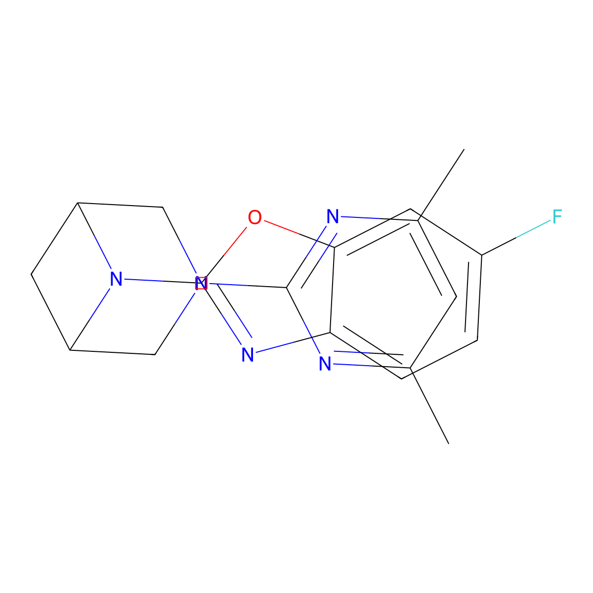 2-[3-(4,6-Dimethylpyrimidin-2-yl)-3,6-diazabicyclo[3.1.1]heptan-6-yl]-6-fluoro-1,3-benzoxazole molecular structure, CAS 3054557-28-4