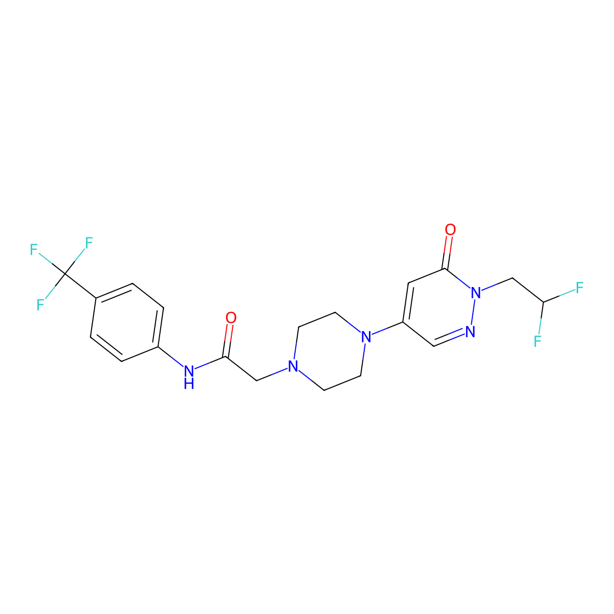 2-{4-[1-(2,2-difluoroethyl)-6-oxo-1,6-dihydropyridazin-4-yl]piperazin-1-yl}-N-[4-(trifluoromethyl)phenyl]acetamide molecular structure, CAS 3054557-30-8