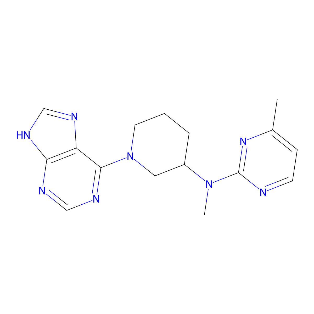 N,4-dimethyl-N-[1-(9H-purin-6-yl)piperidin-3-yl]pyrimidin-2-amine molecular structure, CAS 3054557-35-3