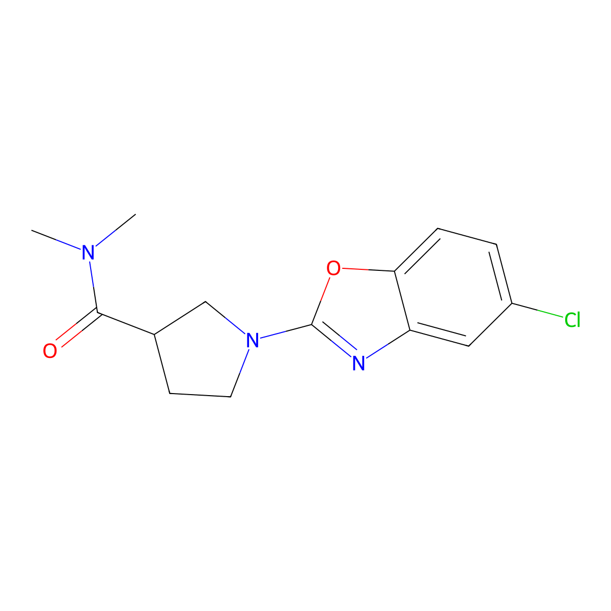 1-(5-chloro-1,3-benzoxazol-2-yl)-N,N-dimethylpyrrolidine-3-carboxamide molecular structure, CAS 3054557-46-6