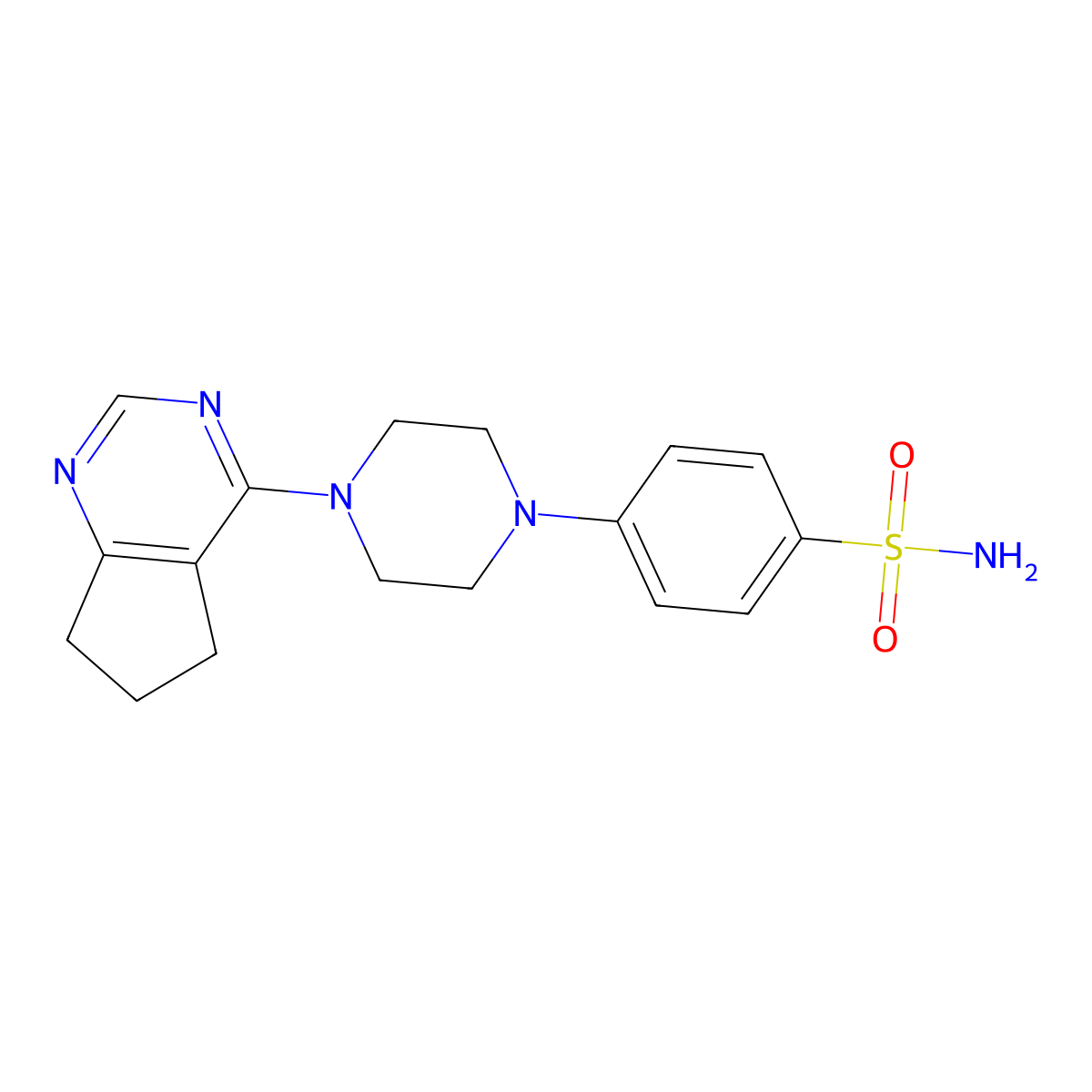 4-(4-{5H,6H,7H-cyclopenta[d]pyrimidin-4-yl}piperazin-1-yl)benzene-1-sulfonamide molecular structure, CAS 3054557-51-3