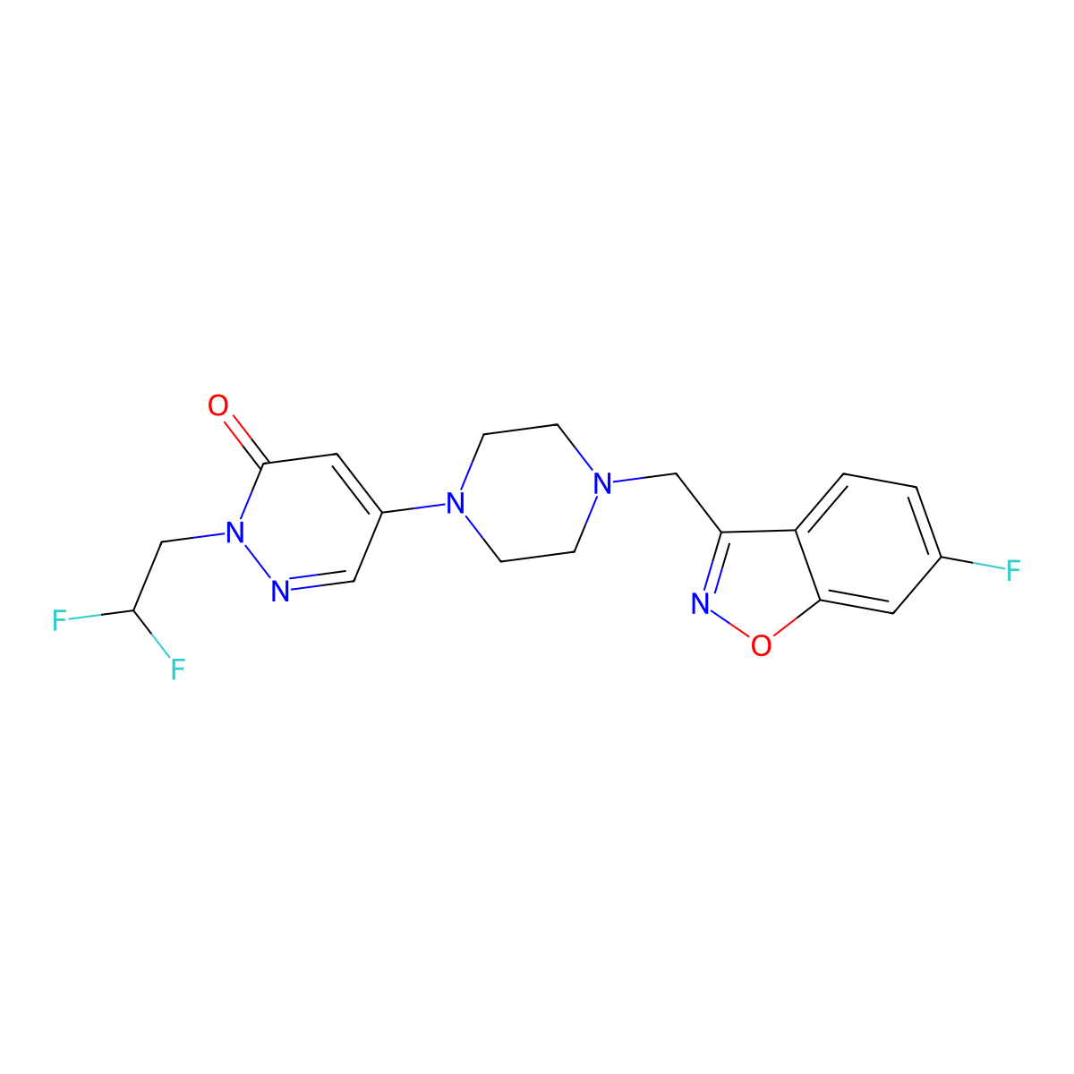 2-(2,2-Difluoroethyl)-5-{4-[(6-fluoro-1,2-benzoxazol-3-yl)methyl]piperazin-1-yl}-2,3-dihydropyridazin-3-one molecular structure, CAS 3054557-52-4
