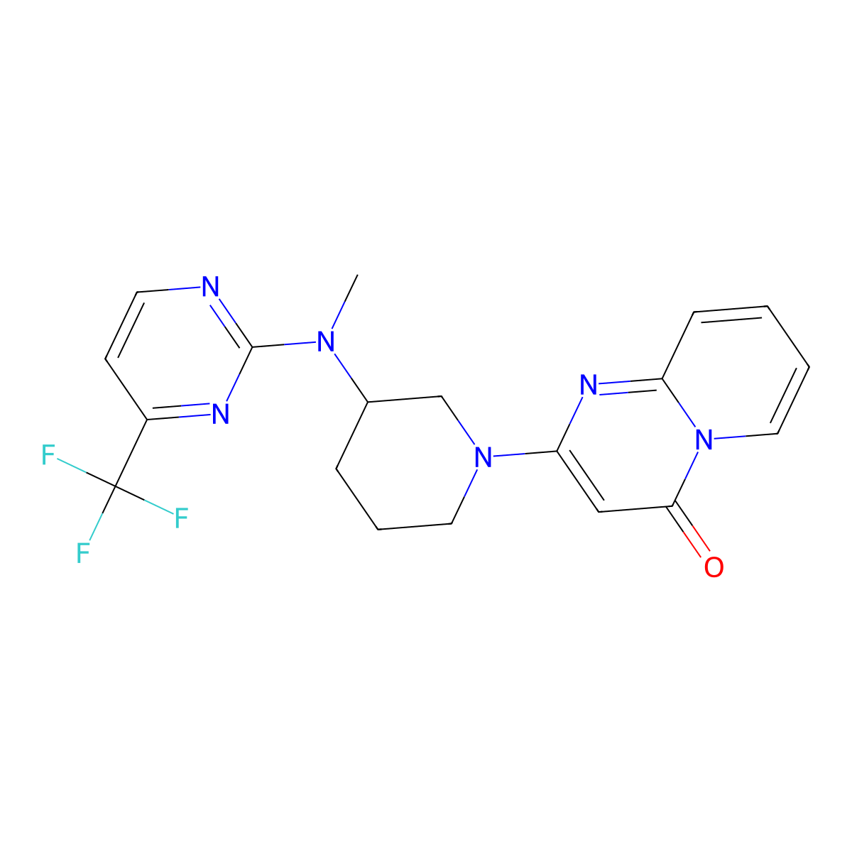 2-(3-{methyl[4-(trifluoromethyl)pyrimidin-2-yl]amino}piperidin-1-yl)-4H-pyrido[1,2-a]pyrimidin-4-one molecular structure, CAS 3054557-53-5