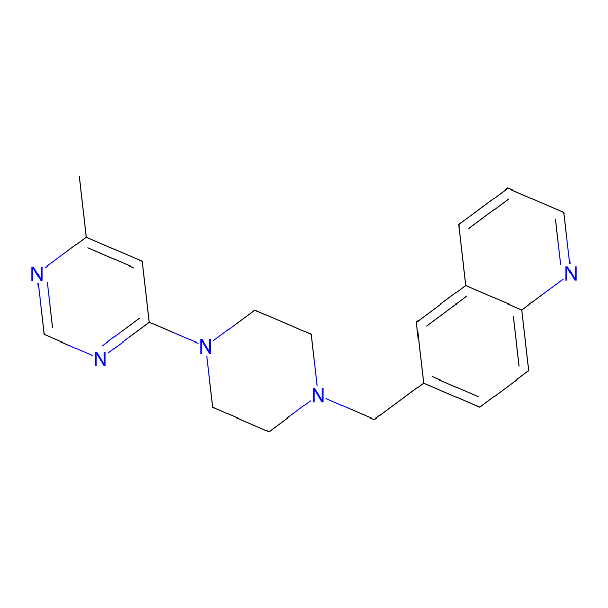 6-{[4-(6-Methylpyrimidin-4-yl)piperazin-1-yl]methyl}quinoline molecular structure, CAS 3054557-60-4