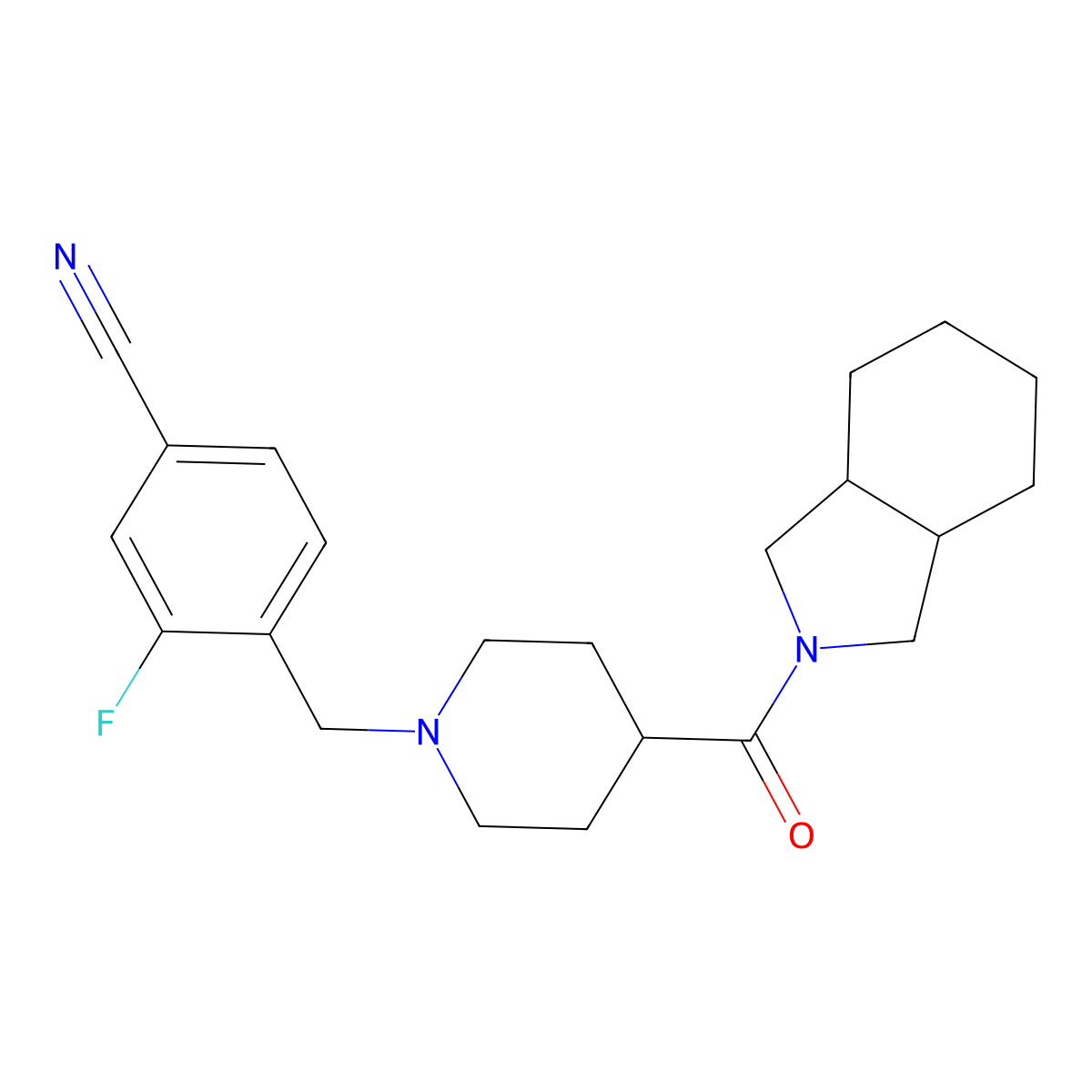 3-fluoro-4-{[4-(octahydro-1H-isoindole-2-carbonyl)piperidin-1-yl]methyl}benzonitrile molecular structure, CAS 3054557-64-8
