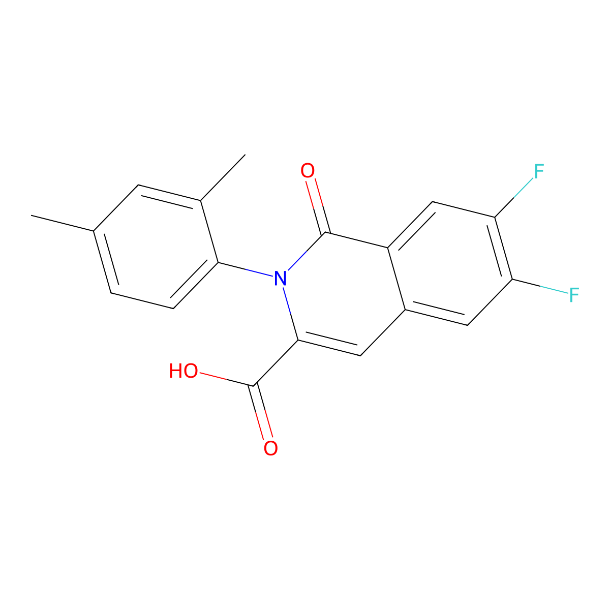 2-(2,4-Dimethylphenyl)-6,7-difluoro-1-oxo-1,2-dihydroisoquinoline-3-carboxylic acid molecular structure, CAS 3054557-65-9