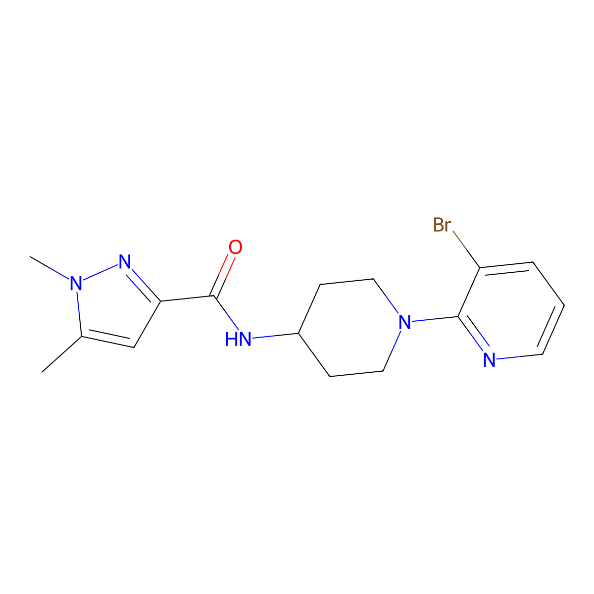 N-[1-(3-bromopyridin-2-yl)piperidin-4-yl]-1,5-dimethyl-1H-pyrazole-3-carboxamide molecular structure, CAS 3054557-66-0