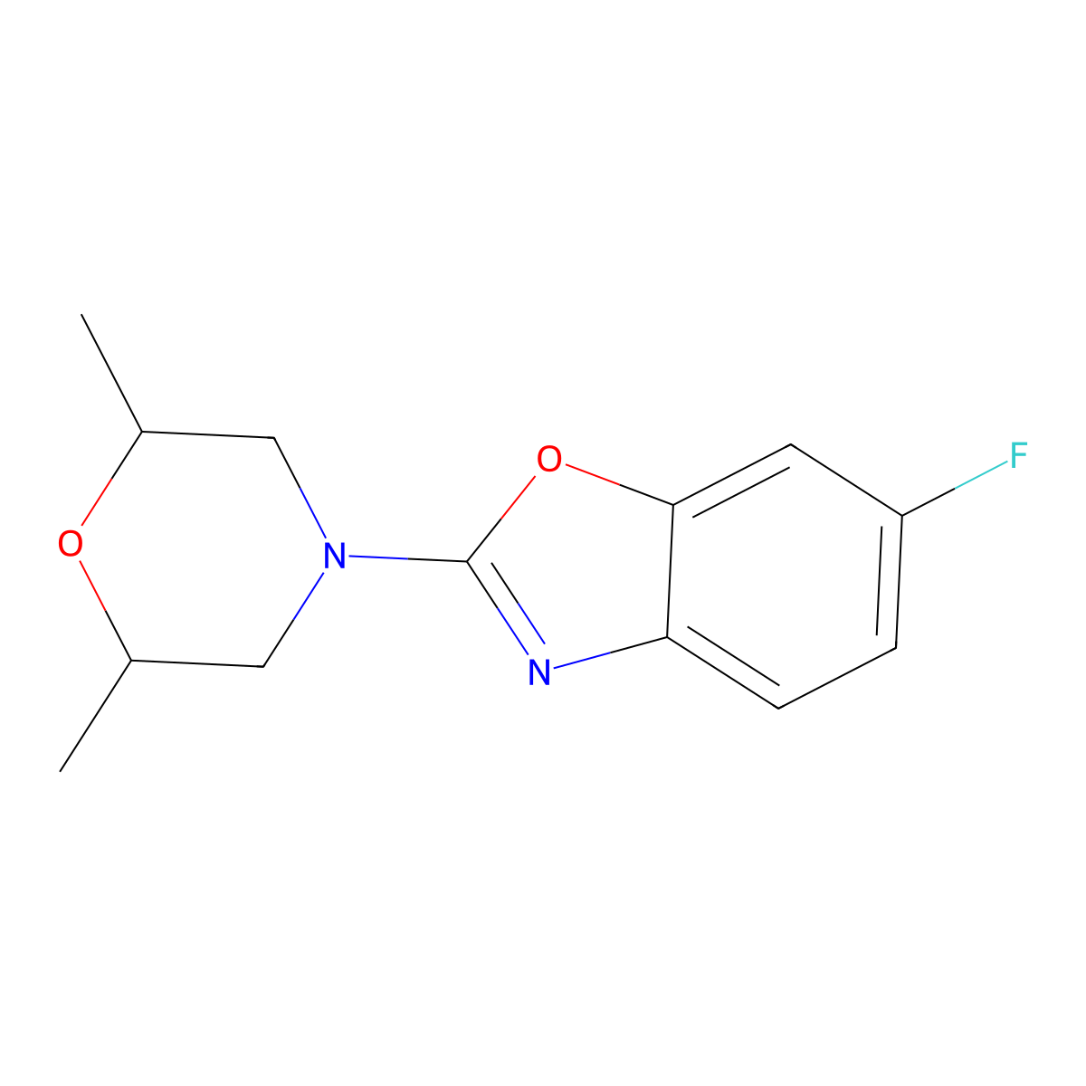 2-(2,6-Dimethylmorpholin-4-yl)-6-fluoro-1,3-benzoxazole molecular structure, CAS 3054557-67-1