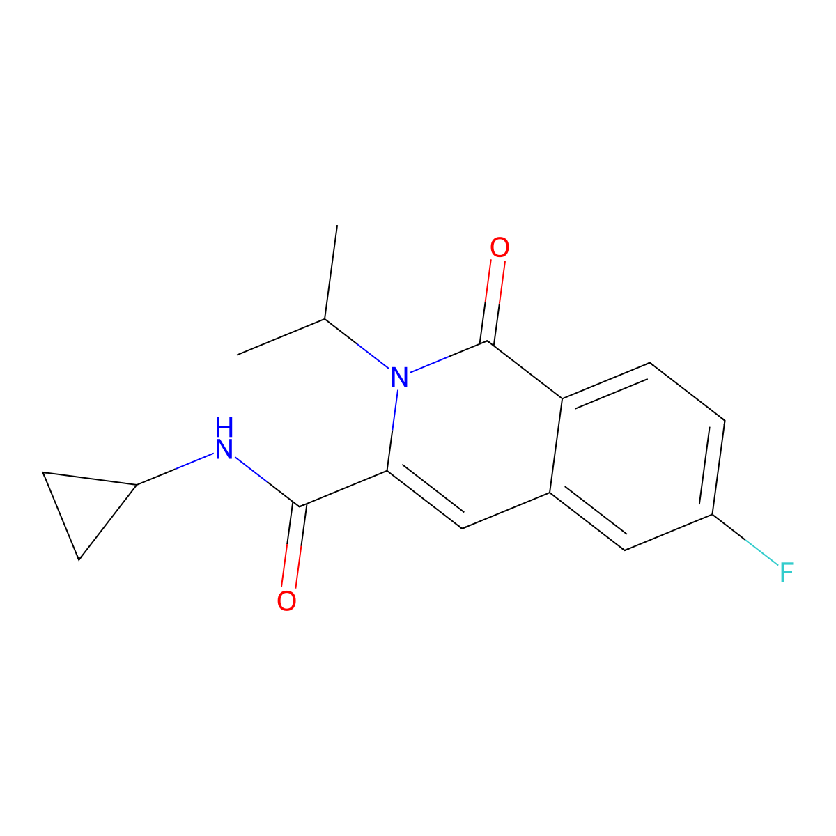 N-cyclopropyl-6-fluoro-1-oxo-2-(propan-2-yl)-1,2-dihydroisoquinoline-3-carboxamide molecular structure, CAS 3054557-73-9