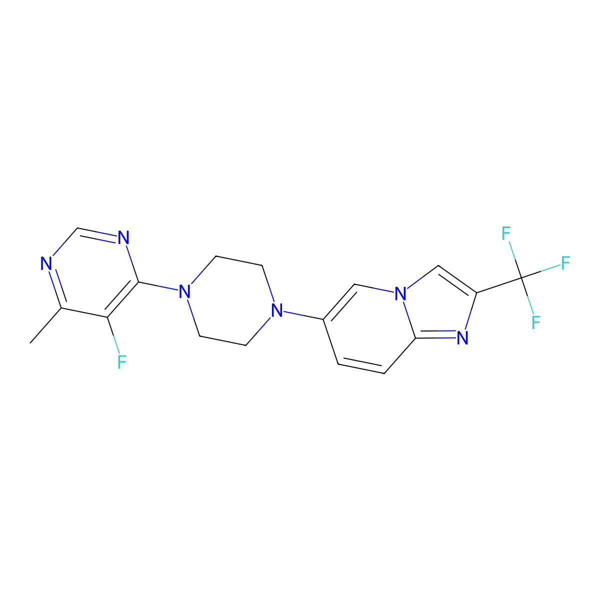5-Fluoro-4-methyl-6-{4-[2-(trifluoromethyl)imidazo[1,2-a]pyridin-6-yl]piperazin-1-yl}pyrimidine molecular structure, CAS 3054557-75-1