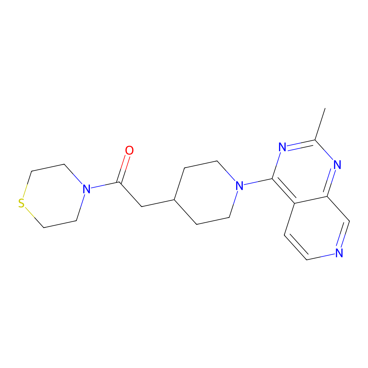 2-(1-{2-Methylpyrido[3,4-d]pyrimidin-4-yl}piperidin-4-yl)-1-(thiomorpholin-4-yl)ethan-1-one molecular structure, CAS 3054557-79-5