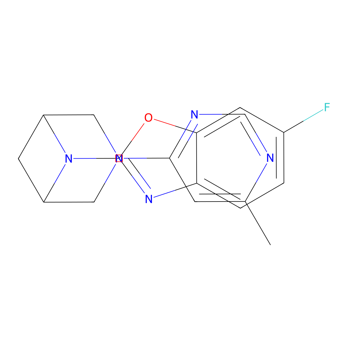 6-Fluoro-2-[3-(6-methylpyrimidin-4-yl)-3,6-diazabicyclo[3.1.1]heptan-6-yl]-1,3-benzoxazole molecular structure, CAS 3054557-84-2